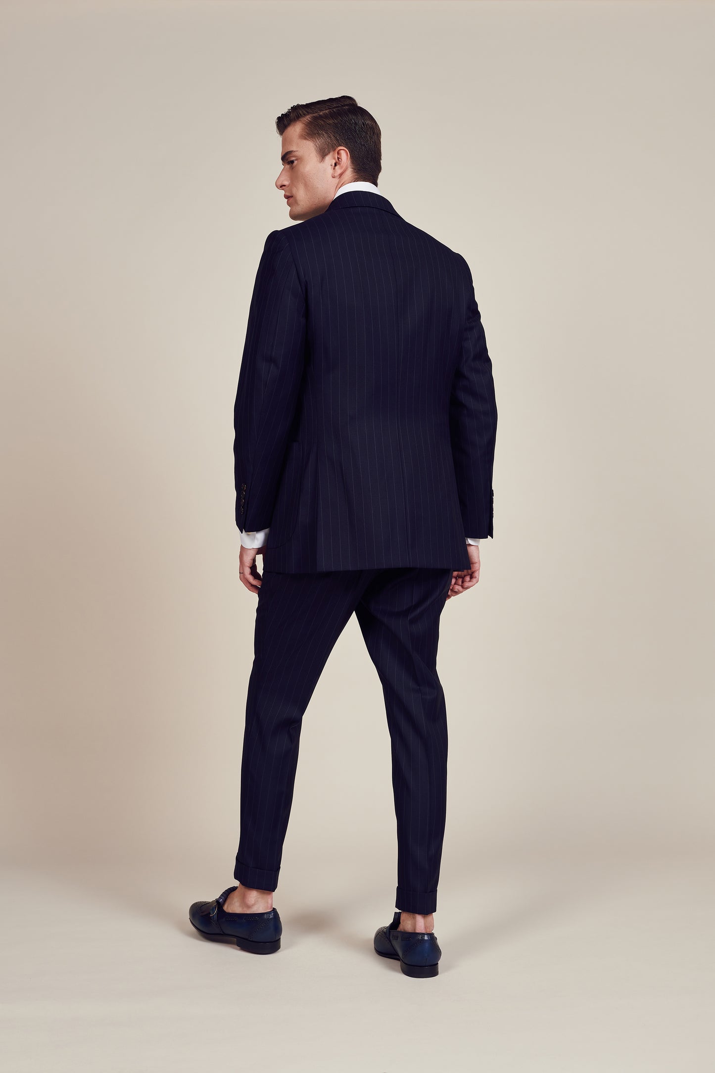 Blue Lined Slim Fit Double Breasted Suit
