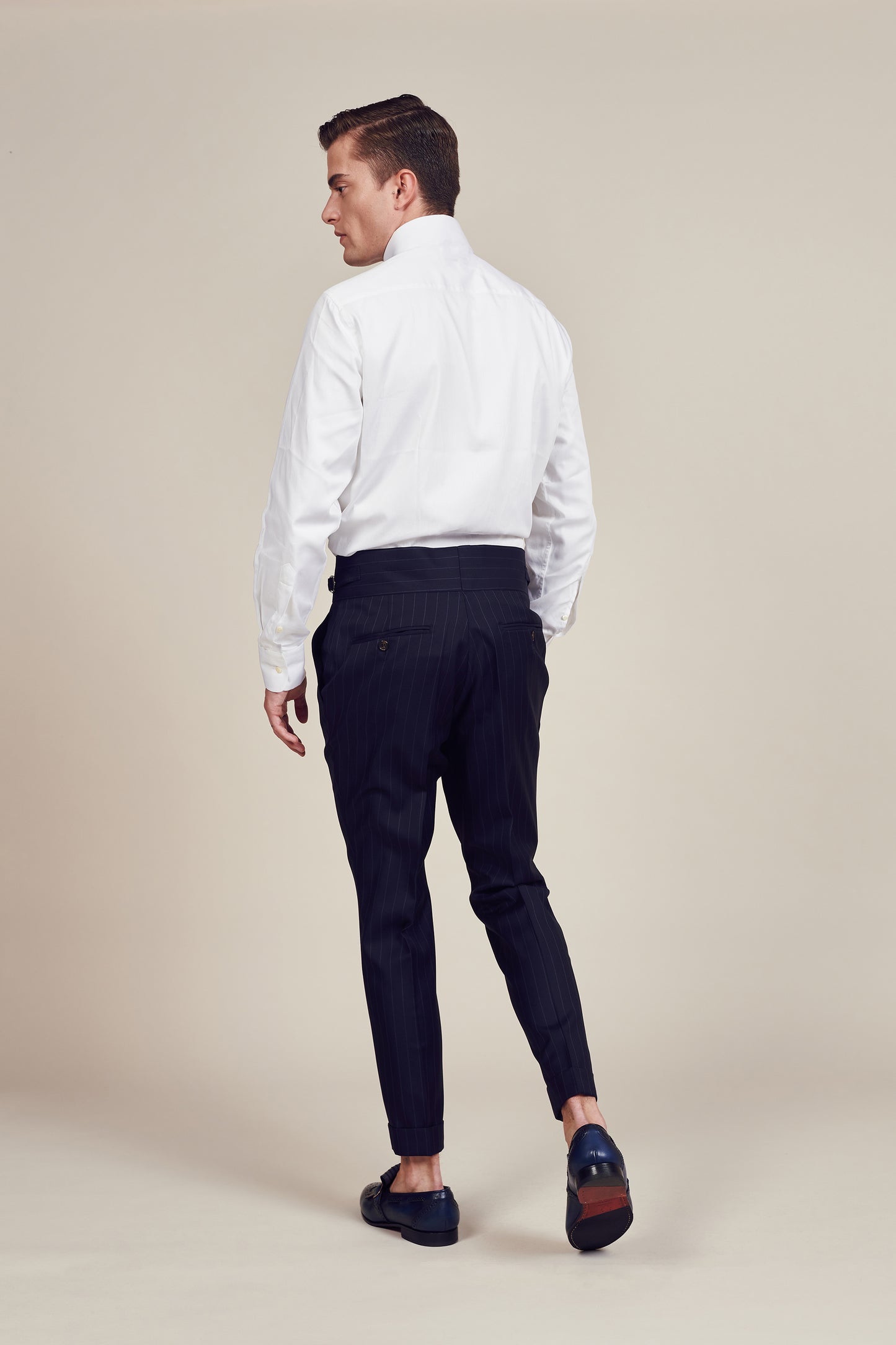 Blue Lined Slim Fit Double Breasted Suit