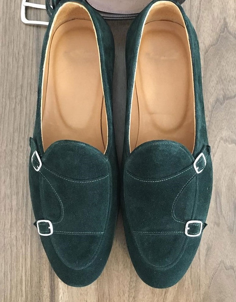 Leather double monk shoes