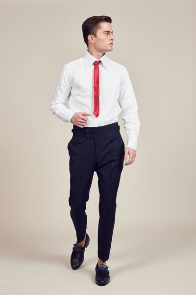 Blue Lined Slim Fit Trousers