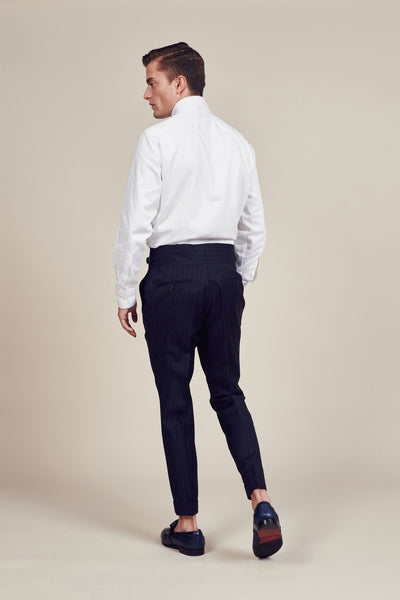 Blue Lined Slim Fit Trousers