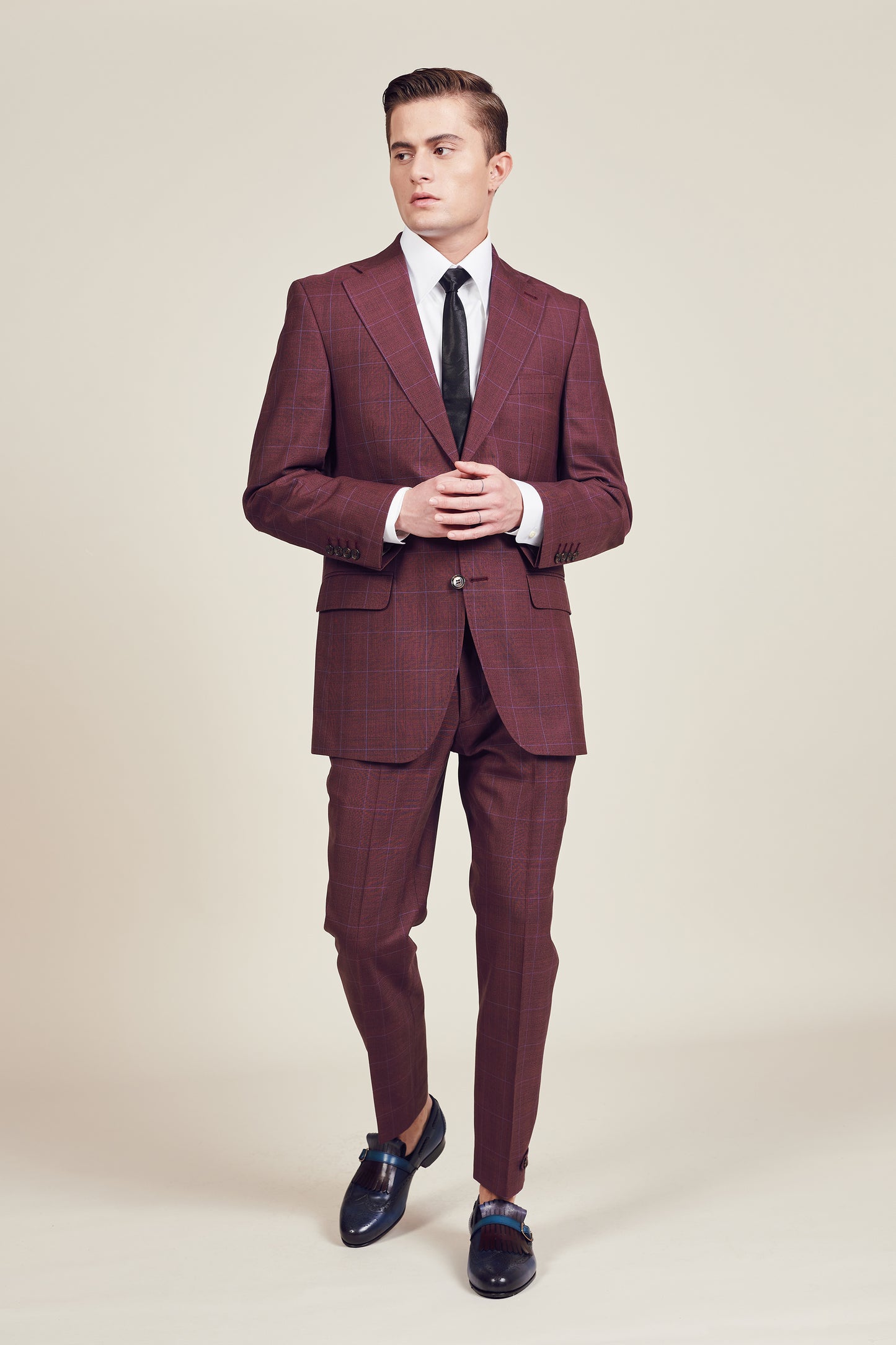 British Check Burgundy Suit